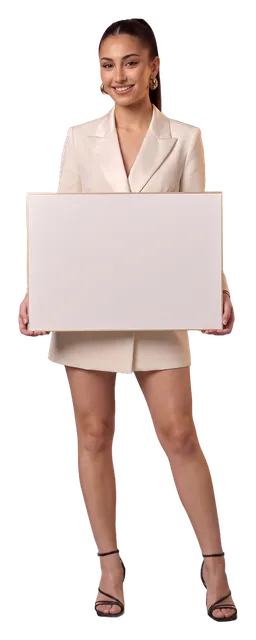 Élise Gagnon holding a board with both hands: 405 rooms, and suites