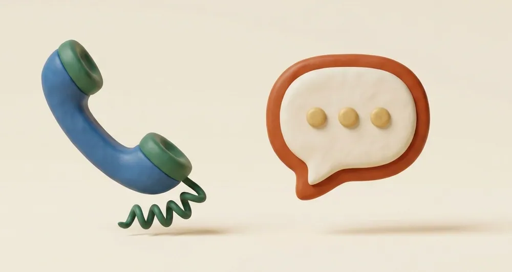 Clay models of a telephone handset and a chat bubble